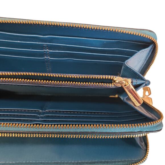Coach Womens Accordion Zip Wallet Teal Blue Leather Wallet - Picture 7 of 16
